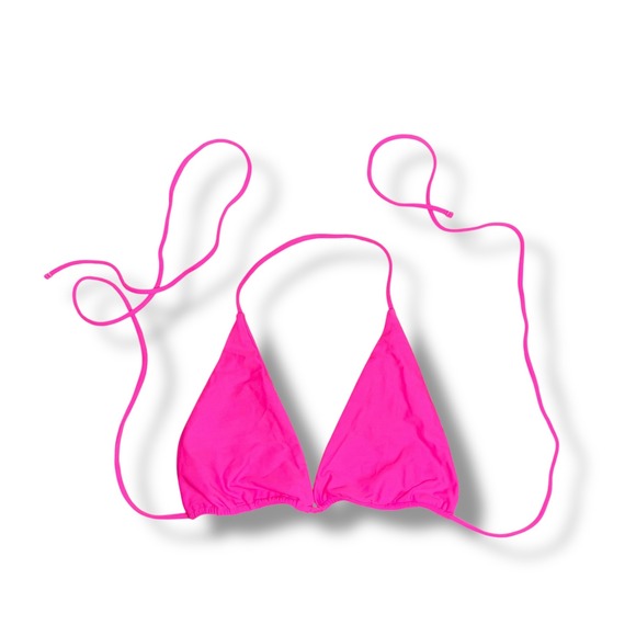 LOVERS + FRIENDS Neon Pink String Bikini Swimsuit Set Bra Top Smal Bottoms Large - Picture 4 of 8
